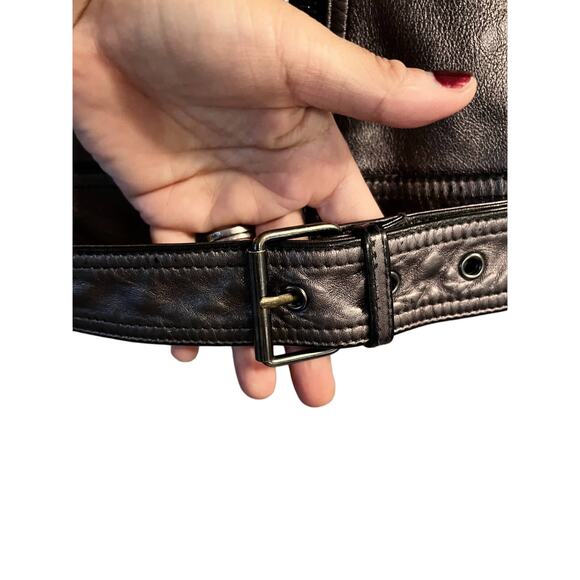 PARKER Moto Metallic Leather Jacket Zipper Collared Pewter Large Fits Small EUC - Picture 6 of 14